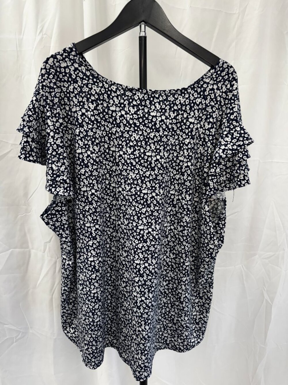 Adrianna Papell Blue Floral Ruffle Cap Sleeve Dressy Tee / Blouse Plus Sz 3X - Picture 5 of 12